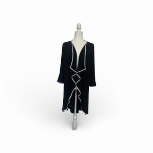 Liz McCoy A longline "duster" or waterfall-style cardigan white piping trim XL